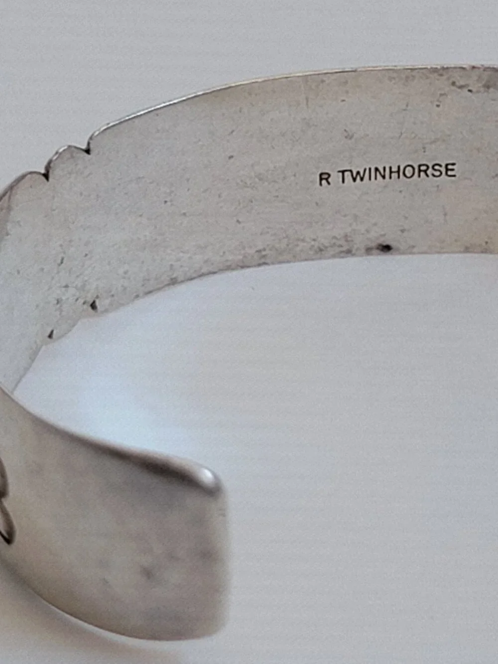 Vintage Raymond Ortiz Twinhorse Sterling Silver Hand Stamped Cuff Bracelet 26g
